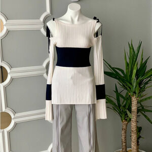 Eudon Choi Cold Shoulder Ribbed Wool Colorblock Sweater Size Medium